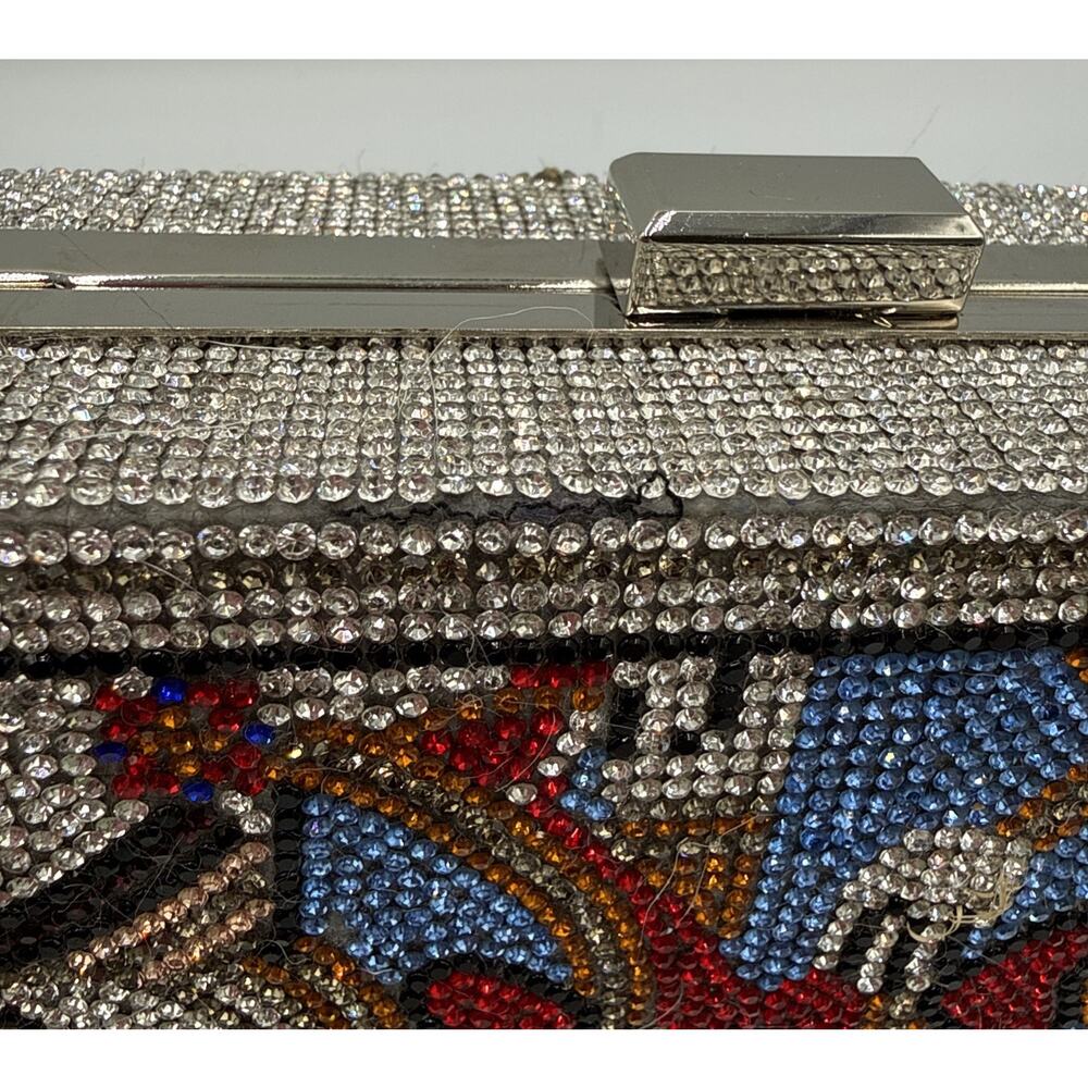 AKIRA Queeny Rhinestone Clutch Queen Of Hearts Casino Vegas Cards Flaws Read - Picture 5 of 7